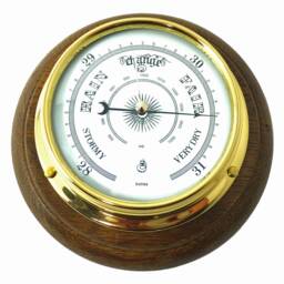 Tabic Traditional Solid Brass Barometer & English Oak Mount, Heavy Lacquered Case - 1/2Kg, Handmade in England - thumbnail 2
