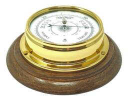 Tabic Traditional Solid Brass Barometer & English Oak Mount, Heavy Lacquered Case - 1/2Kg, Handmade in England