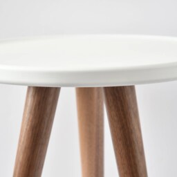 Round Side Table Rimed Top in White With 3 Tapered Solid Walnut Wood Legs - thumbnail 2