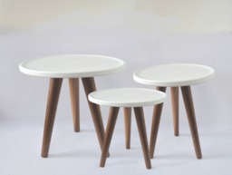 Round Side Table Rimed Top in White With 3 Tapered Solid Walnut Wood Legs - thumbnail 1
