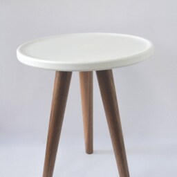 Round Side Table Rimed Top in White With 3 Tapered Solid Walnut Wood Legs - thumbnail 3