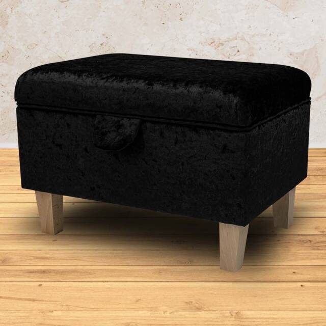 Handmade Black Crushed Velvet Storage Ottoman - Upholstered Pouffe Footstool Bespoke British Made - image 1