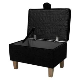 Handmade Black Crushed Velvet Storage Ottoman - Upholstered Pouffe Footstool Bespoke British Made - thumbnail 2