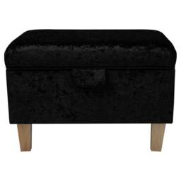 Handmade Black Crushed Velvet Storage Ottoman - Upholstered Pouffe Footstool Bespoke British Made - thumbnail 3