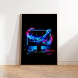 Neon Blue Gamer Print Poster - Set Of 3 Gaming Prints - Game Bedroom Decor Gift For Gamers Room Video Wall Art - thumbnail 3