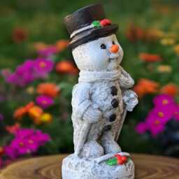 Outdoor Snowman Sculpture Concrete Figurine Cement Winter Decoration Handmade Snoman Snowman Lover Gift Front Door Art - thumbnail 2