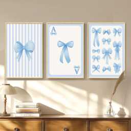 Blue Bows Art Canvas Poster, Trendy Wall Art, Apartment Aesthetic Decor, Retro Home Printed Gift - thumbnail 1