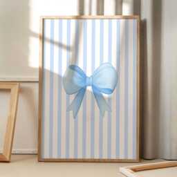 Blue Bows Art Canvas Poster, Trendy Wall Art, Apartment Aesthetic Decor, Retro Home Printed Gift - thumbnail 2