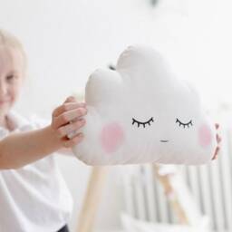 White Cloud Pillow For Nursery Decor, Baby Cushion With Pink Cheeks Shower Gift Gender Neutral Baptism Newborn Christening Girl Boy Bed - thumbnail 1