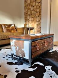 Custom Made Cowhide Storage Coffee Table/Rustic Farmhouse Handmade in England