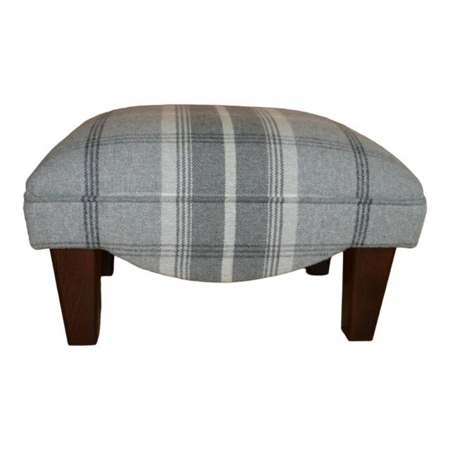 Footstool in Dove Grey Balmoral Tartan & Solid Wood Legs - image 1