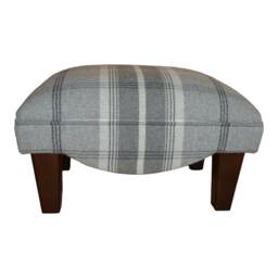 Footstool in Dove Grey Balmoral Tartan & Solid Wood Legs