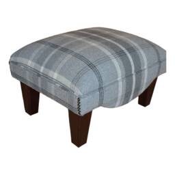 Footstool in Dove Grey Balmoral Tartan & Solid Wood Legs - thumbnail 2
