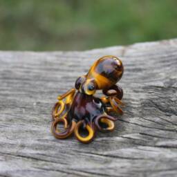Small Brown Yellow Glass Octopus Glass Figurine - thumbnail 4