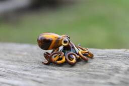 Small Brown Yellow Glass Octopus Glass Figurine