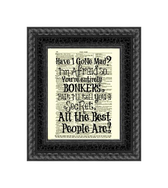 Alice in Wonderland Quote Print Antique Dictionary Page Wall Art - image 1