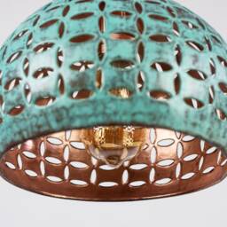 Oxidized Dome Copper Pendant Light - Hand Carved Kitchen Island Lighting Industrial Lamp Scandinavian - thumbnail 3