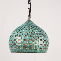 Oxidized Dome Copper Pendant Light - Hand Carved Kitchen Island Lighting Industrial Lamp Scandinavian - thumbnail 2