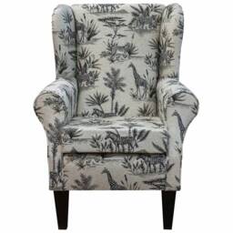 Safari Wildlife Wingback Armchair - Handmade Cotton-Linen Blend - thumbnail 2