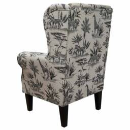 Safari Wildlife Wingback Armchair - Handmade Cotton-Linen Blend - thumbnail 3