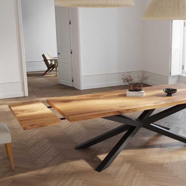 Solid Oak Extendable Dining Table With Spider Legs - Industrial Handmade Rustic Kitchen 094 - image 1