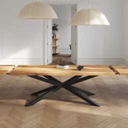 Solid Oak Extendable Dining Table With Spider Legs - Industrial Handmade Rustic Kitchen 094 - thumbnail 2