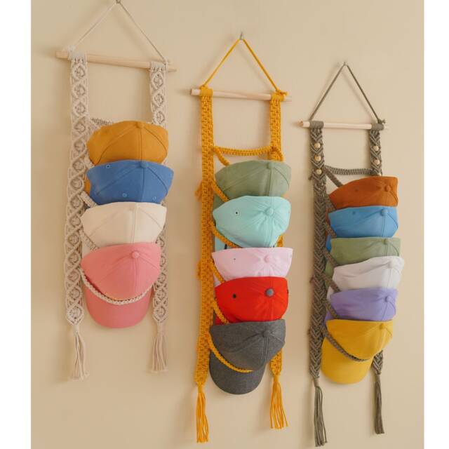 Macrame Cap Rack, Bohemian Decor, Lover Gift, Wall Hanging Closet Organizer, Vertical Hat Organizer For Him H82 - image 1
