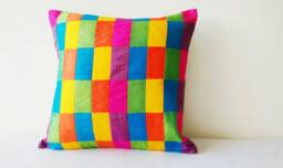 Bright Multi Colour Patchwork Pillow in Pure Dupioni Silk, Decor , Throw Pillow, Silk Cushion Scatter - thumbnail 1