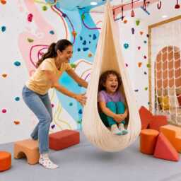 Cream Minky Sensory Cocoon Swing - Calming Hanging Pod Chair, Kids & Adults - thumbnail 4