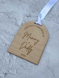 Personalised First Christmas Bauble - New Mummy & Daddy, Birch Ply - thumbnail 1