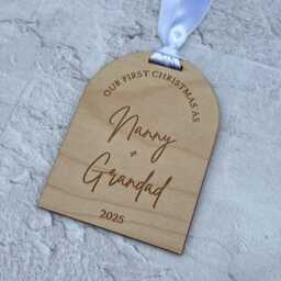 Personalised First Christmas Bauble - New Mummy & Daddy, Birch Ply - thumbnail 2