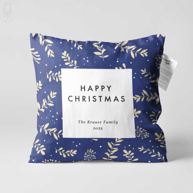 Personalised Christmas Velvet Cushion Cover Navy & White Floral Pillow - image 1