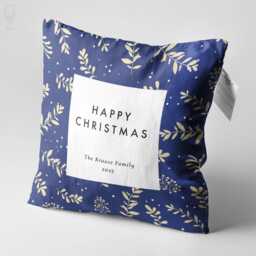 Personalised Christmas Velvet Cushion Cover Navy & White Floral Pillow - thumbnail 2
