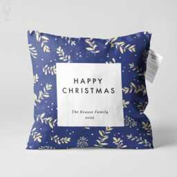 Personalised Christmas Velvet Cushion Cover Navy & White Floral Pillow - thumbnail 1