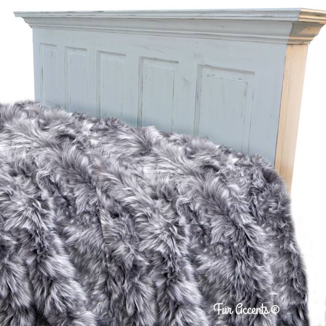 Soft Gray Lynx Faux Fur Throw Blanket, Minky Lining, Usa Handmade - image 1