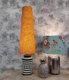 70cm Tall Mustard Yellow Slim Cone Lampshade in Linen, Conical Fat Lamp Shade - thumbnail 1