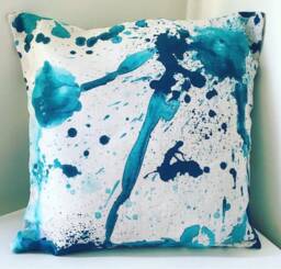 Decorative Cushion Cover - Splatter Print Turquoise Linen Unique Gift Modern Home Decor