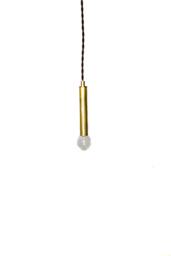 Modern Mini Cylinder Pendant - Mid Century Minimalist Ceiling Fixture Exposed Bare Bulb Candelabra Base Bulb Fixture Brass