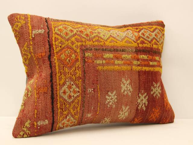 Vintage Turkish Kilim Pillow Cover Wool Sofa Cushion - 14x20 - image 1