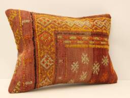 Vintage Turkish Kilim Pillow Cover Wool Sofa Cushion - 14x20 - thumbnail 1