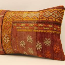 Vintage Turkish Kilim Pillow Cover Wool Sofa Cushion - 14x20 - thumbnail 3