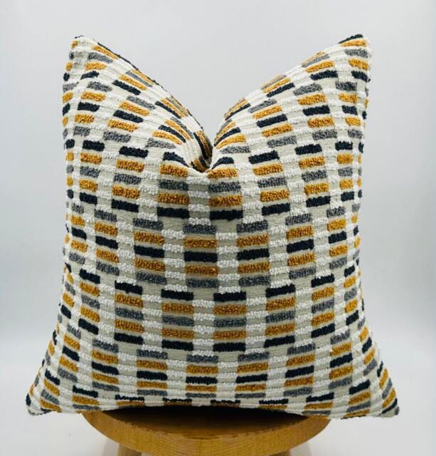 Beige Gray & Mustard Tufted Pillowcase, Textured Woven Designer, Throw Pillow - image 1