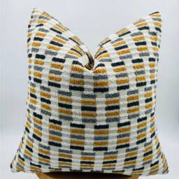 Beige Gray & Mustard Tufted Pillowcase, Textured Woven Designer, Throw Pillow - thumbnail 3