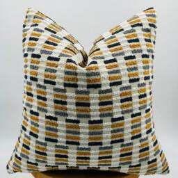 Beige Gray & Mustard Tufted Pillowcase, Textured Woven Designer, Throw Pillow - thumbnail 2