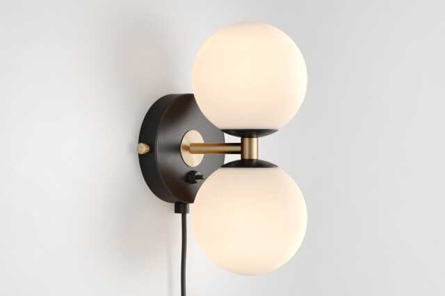 Mia Mid Century Modern Plug-In Wall Sconce Black Sphere Milk Glass Globe Plafond Vanity Light Bedside Lamp Retro Fixture - image 1