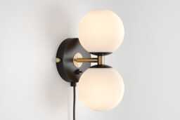 Mia Mid Century Modern Plug-In Wall Sconce Black Sphere Milk Glass Globe Plafond Vanity Light Bedside Lamp Retro Fixture