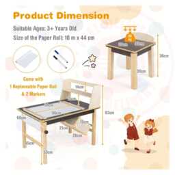 Children's Wooden Art Desk & Chair Set With Paper Roll Storage Coffee - thumbnail 4