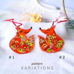 Fox Ornament Hand Painted Christmas Ornament, Handmade Wooden Fox, Ukrainian Petrykivka Ornaments, Woodland Animal Ornaments - thumbnail 2