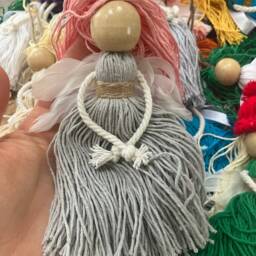 Set Of 3 Hanging Fairies Christmas Tree Decorations Natural Handmade Star Fairy Pom Cotton Yarn - thumbnail 2