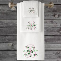 Monogrammed Embroidered Towels, Personalized Floral Initial, Luxury Cotton - thumbnail 2